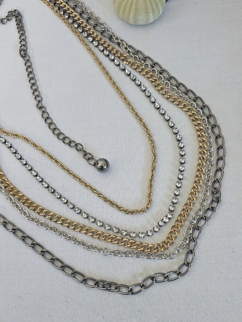 Mixed Metal Rhinestone Layered Multi Strand Chain Belt